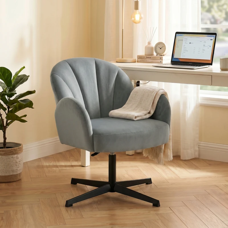 HOMCOM Swivel Accent Chair, Shell-Shaped Armchair with Spring Cushion, Metal Base, Grey