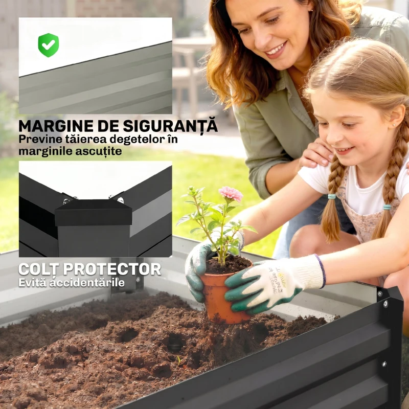 Outsunny Set de 2 jardiniere pentru grădină cu fund deschis, din oțel galvanizat, 100x60x30cm, gri