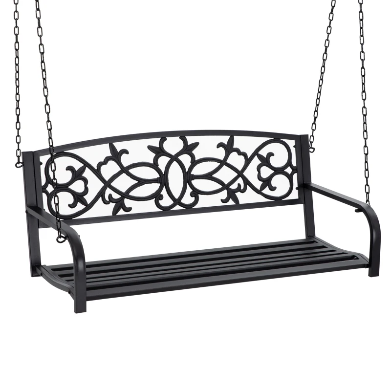 Outsunny Banco Columpio de 2 Plazas Banco Colgante con Reposabrazos para Jardín Terraza Exterior 127x59,5x52 cm Negro