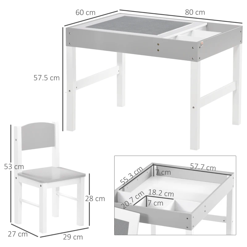 HOMCOM Kids Table and Chair Set, with Storage Space - Grey
