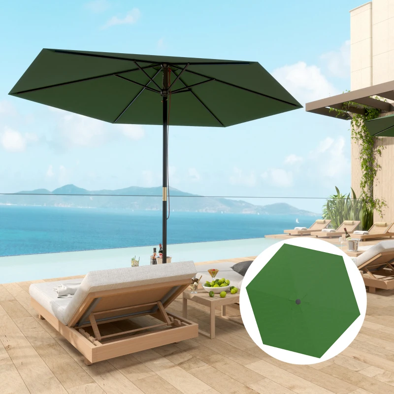 Outsunny Telo di Ricambio per Ombrellone Ø3 m con Prese d'Aria per Telai in Legno e Acciaio, Verde