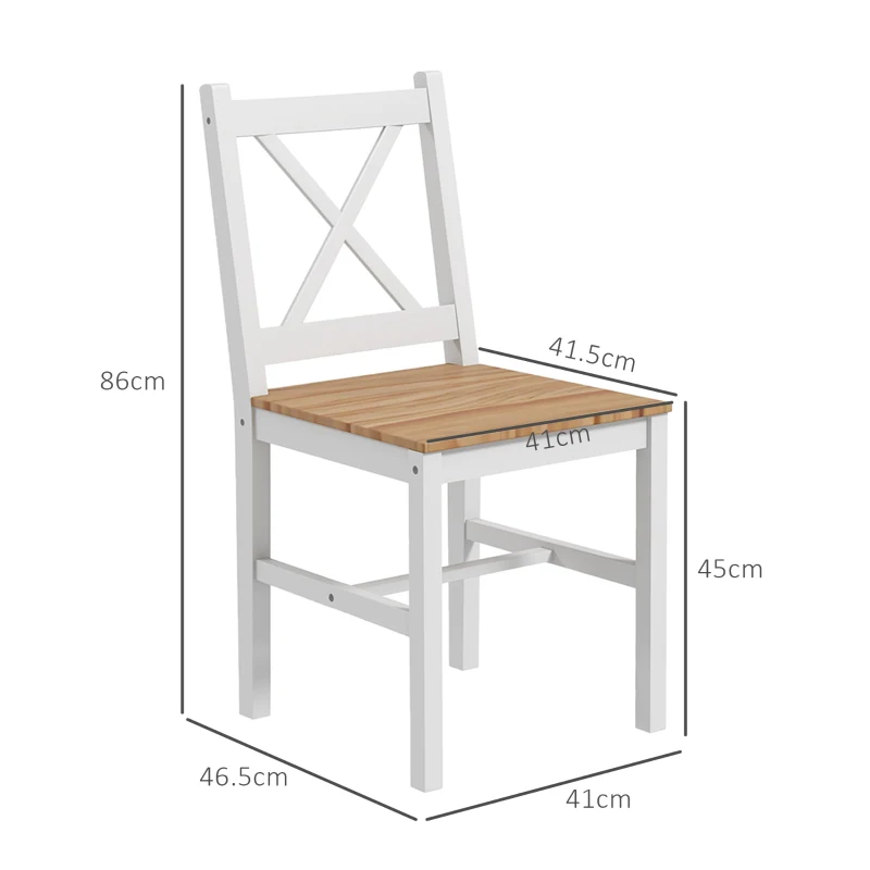 HOMCOM Set 4 Scaune pentru Bucătărie și Living cu Spătar în Formă de Cruce, din Lemn de Pin, 41x46,5x86 cm
