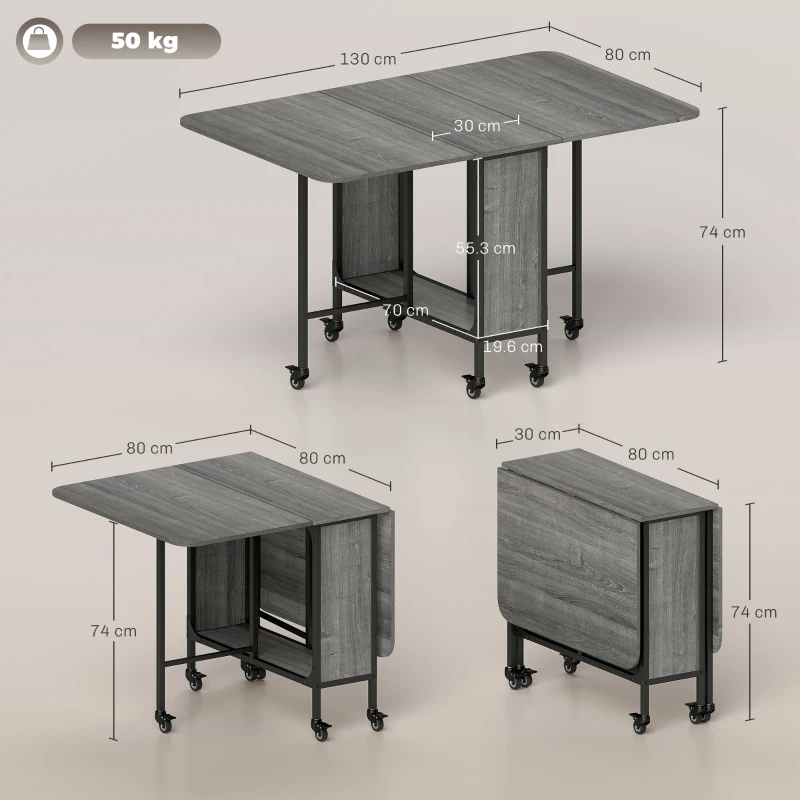 HOMCOM Six-Person Drop Leaf Dining Table - Grey/Black