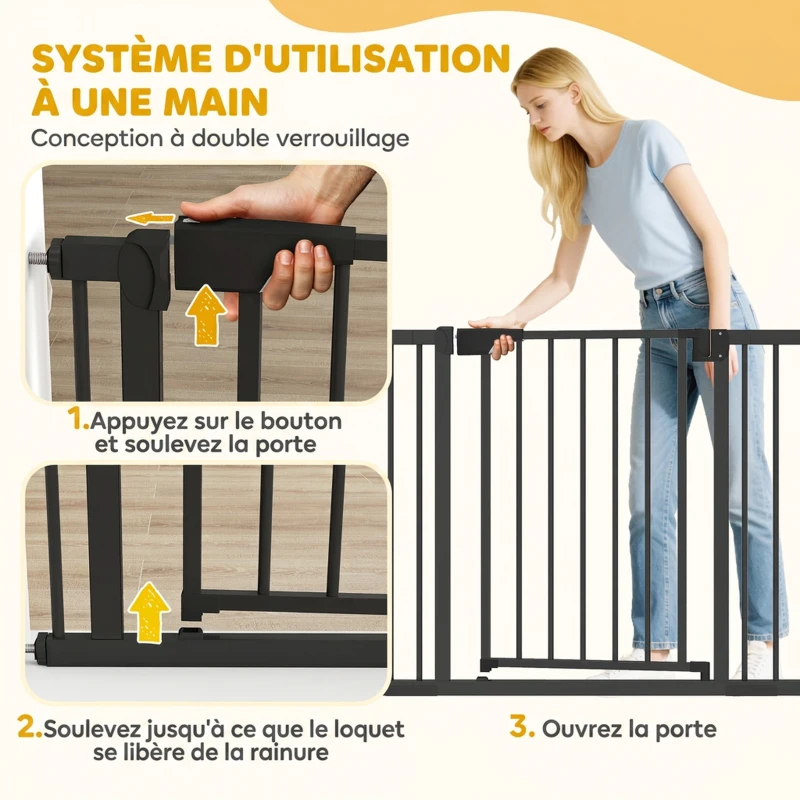PawHut Barrière de sécurité pour chiens et bébés 76 à 102 cm avec extension fixation par pression sans perçage blanc