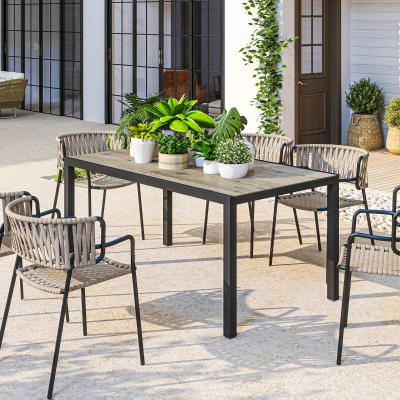 Outsunny Masă de Grădină Extensibilă de 160-240 cm pentru 6-8 Persoane Rectangulară din Oțel și Aluminiu, Efect Lemn