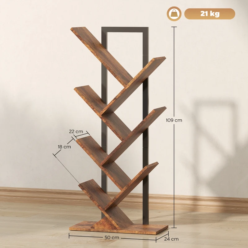 HOMCOM Six-Section Tree Bookcase - Wood-Effect