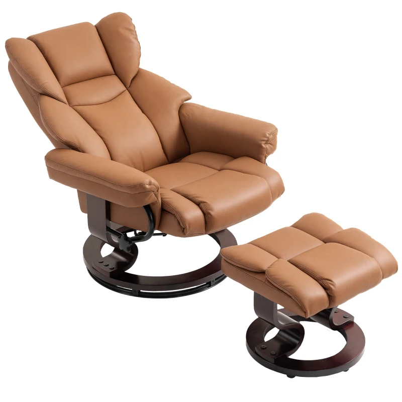 HOMCOM Faux Leather Reclining Chair and Footstool - Brown