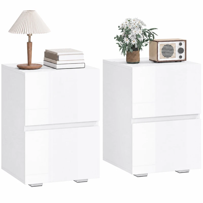 HOMCOM Set de 2 Noptiere cu 2 Sertare, Alb