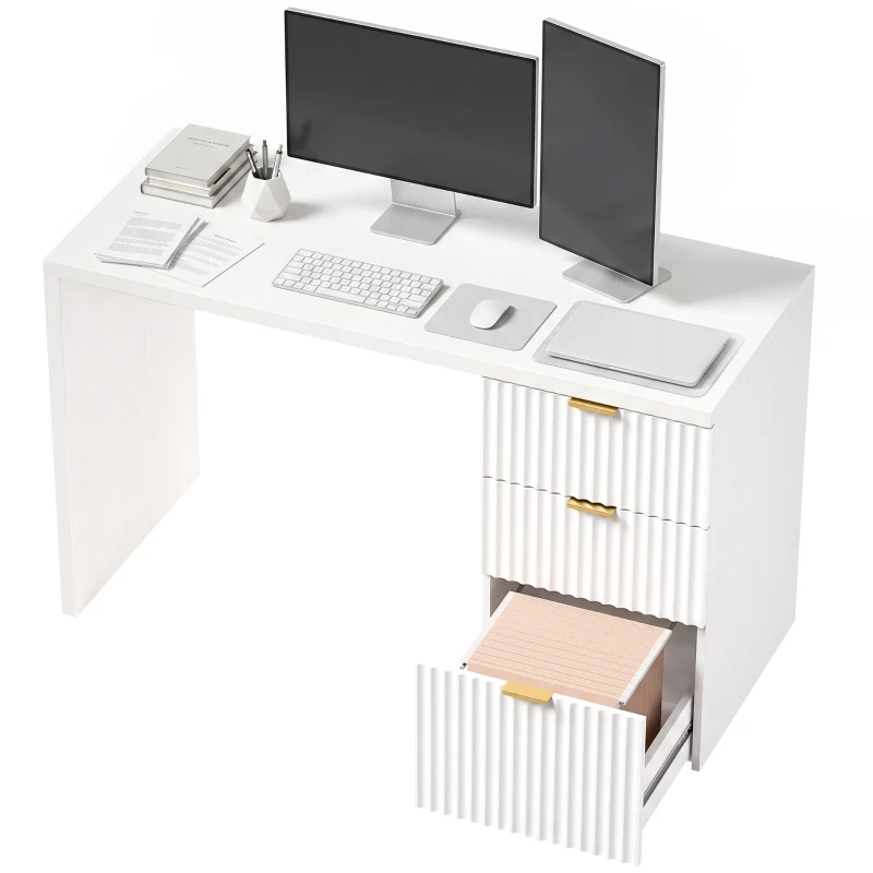 HOMCOM Computer Desk with 3 Drawers Reversible Home Office Desk 120 cm, White