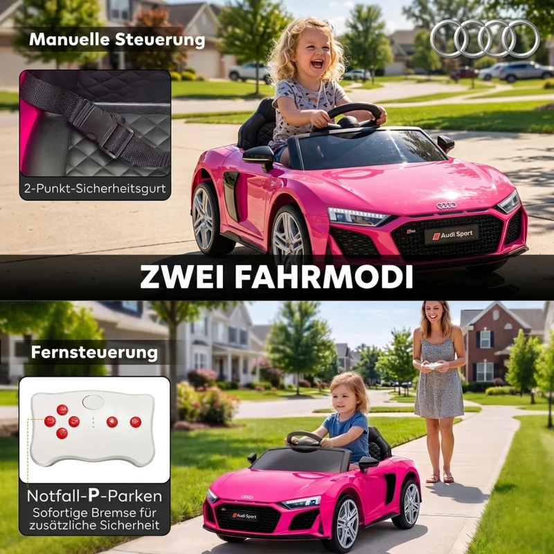 AIYAPLAY Kinder Elektroauto 12V Kinderauto mit Fernbedienung Lithium-Akku 2 Motor Sanftanlauf Hinterradfederung Rosa