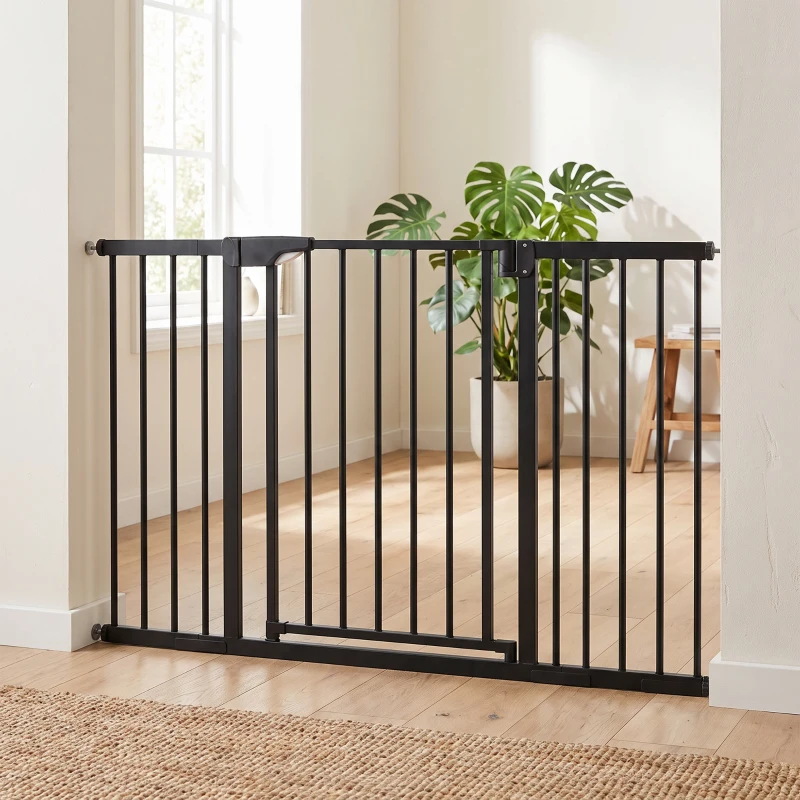 PawHut Barrière de sécurité pour chiens et bébés 76 à 130 cm avec extension fixation par pression sans perçage blanc