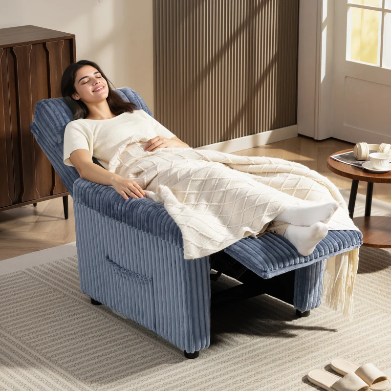 HOMCOM Poltrona Relax Reclinável Manual Estofada em Veludo com Apoio para Pés 73x86x100 cm Azul Escuro
