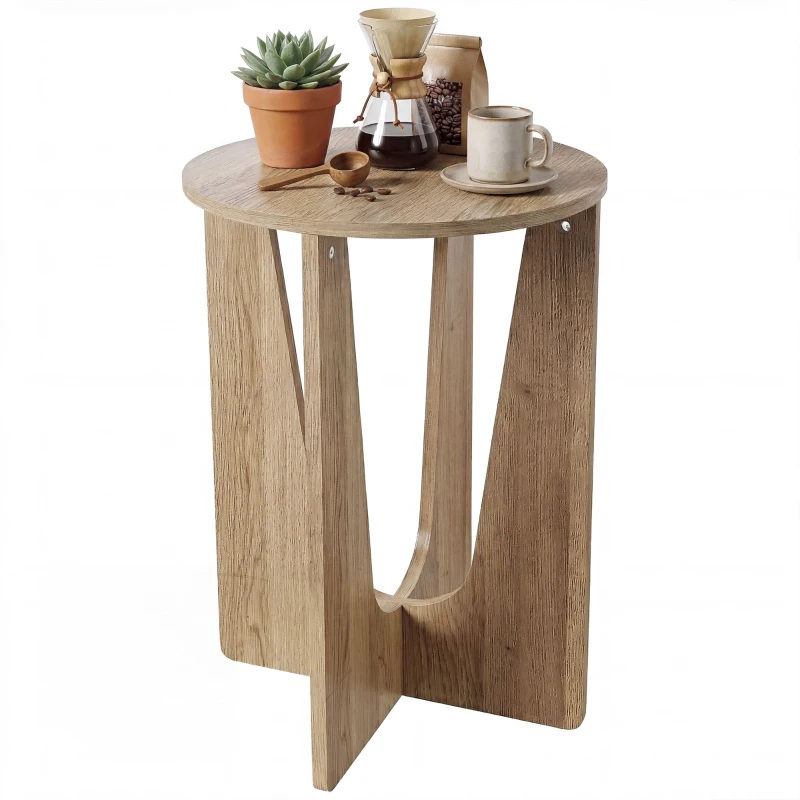 HOMCOM End Table Compact Round Side Table with Curved Legs in Coffee Wood Effect