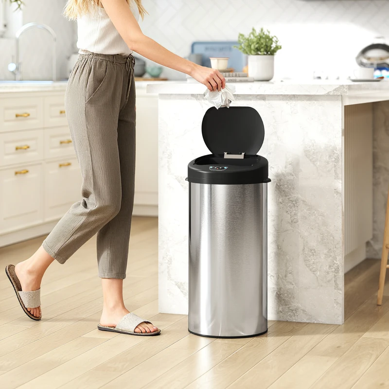 HOMCOM Poubelle de cuisine automatique 30 L en acier inoxydable, couvercle à fermeture en douceur, 32 x 30 x 68 cm, argent