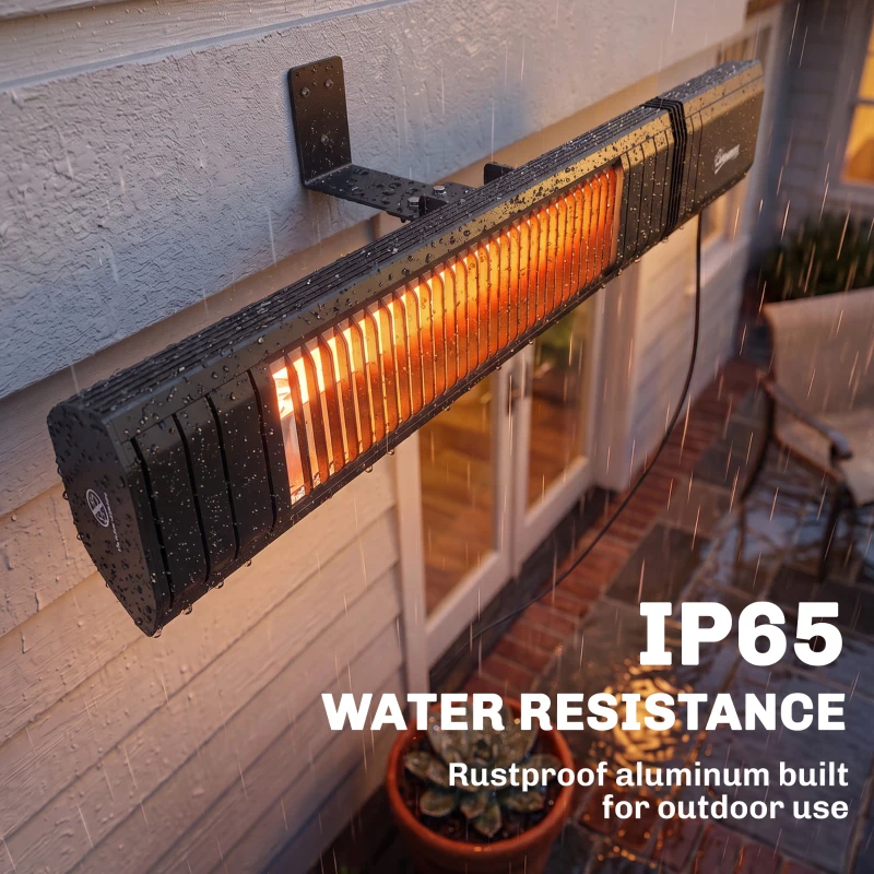 Outsunny 2000 W Electric Infrared Patio Heater, IP65 Outdoor Garden Heater with APP/Touch/Remote Control, 9 Heat Settings, Black