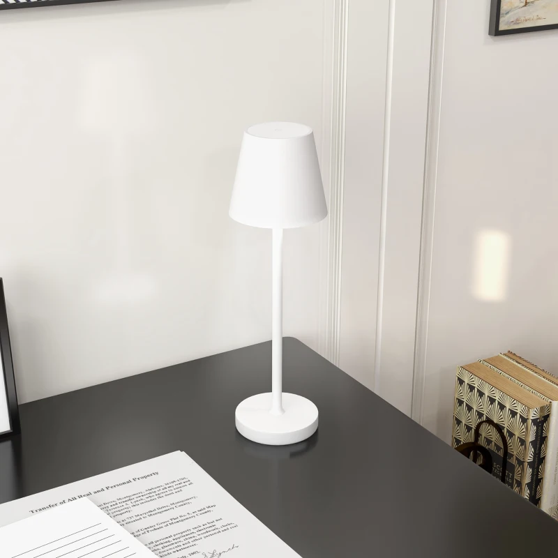 HOMCOM Lampă de Masă Portabilă din Acril și Metal de 3600mAh cu Cablu de Încărcare, Ø11.2x36.5 cm, Alb