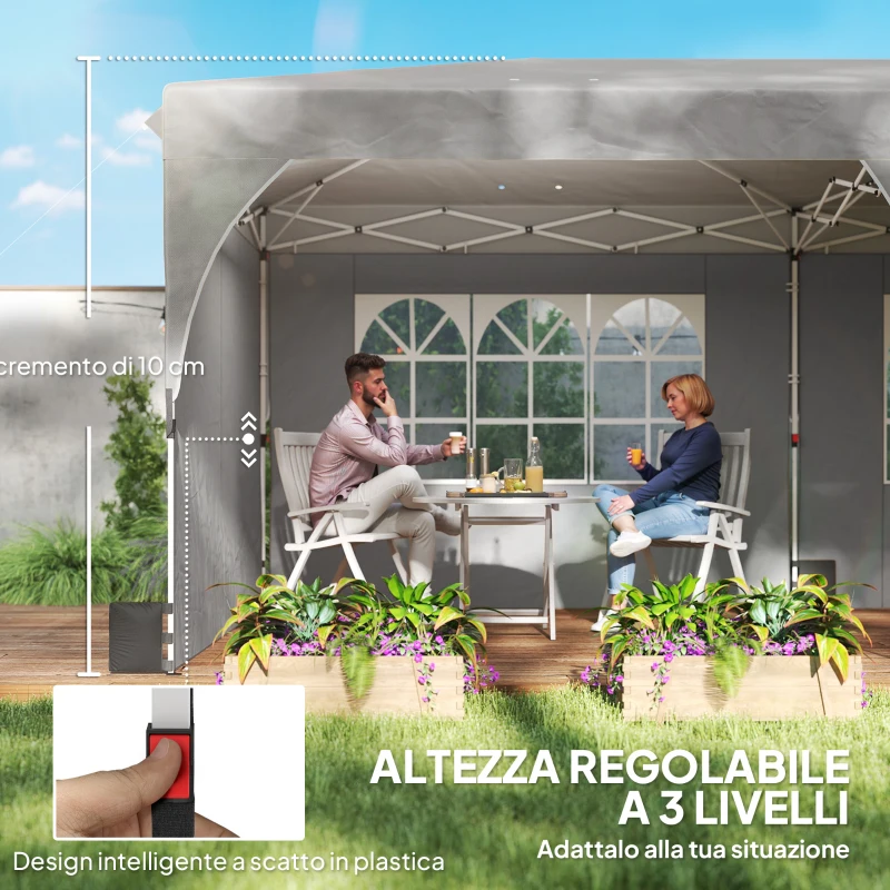 Outsunny Gazebo Pieghevole 3x6 m con Pareti e Altezza Regolabile, Protezione UV 50+, Grigio Chiaro