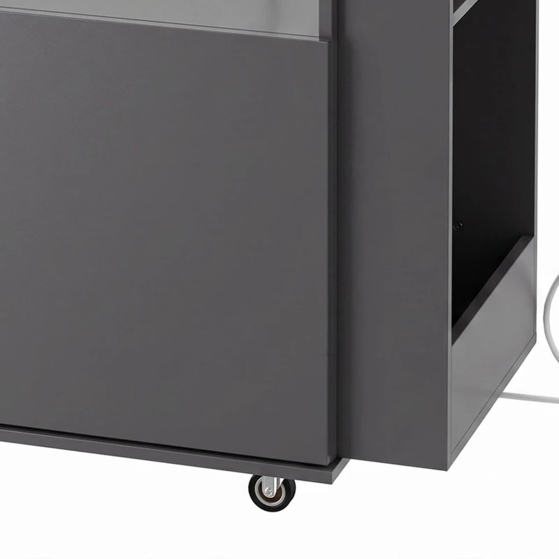HOMCOM Kitchen Trolley on Wheels, Rolling Kitchen Island Cart with Power Outlet, Cabinet, Pull-Out Drawer, Grey