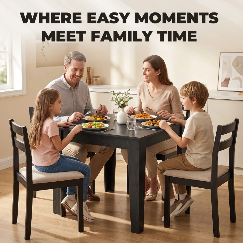 HOMCOM Dining Table for 4, 80L x 80W x 75Hcm, Modern Square Kitchen Table with Wood Effect Tabletop, Black Wood Effect