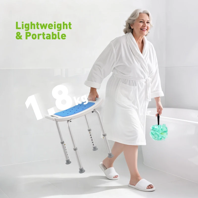 HOMCOM Shower Chair, Adjustable Height Shower Stool with Aluminium Frame and Non-Slip Feet, Bathtub Stool Seat with Padded Seat for Elderly Disabled Handicap, Blue