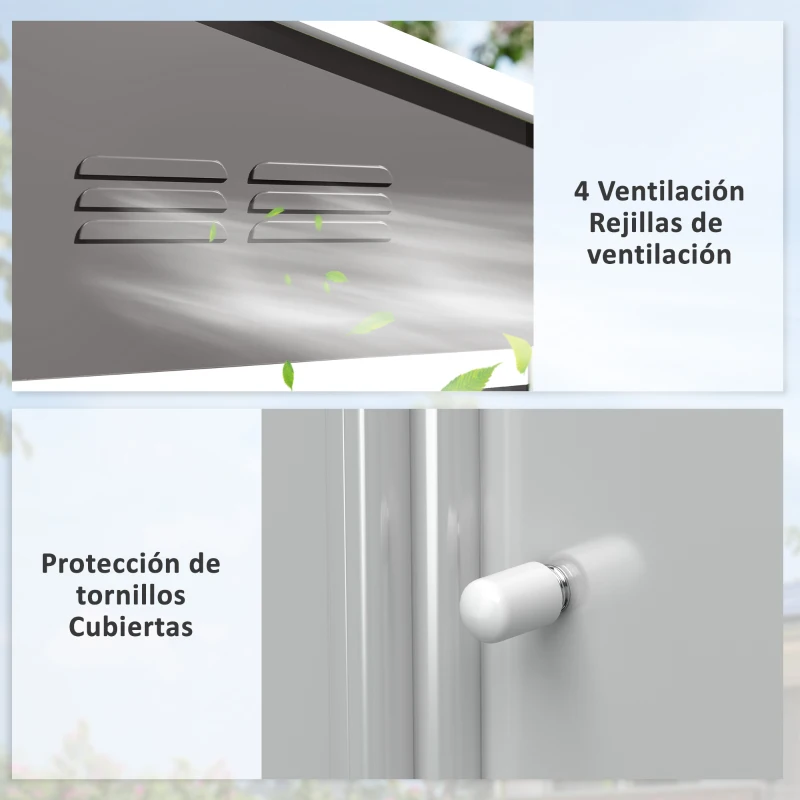 Outsunny Cobertizo de Jardín Exterior 3,6 m² 236x171x191 cm con Puerta Corredera Techo Inclinado Ranuras de Ventilación Gris