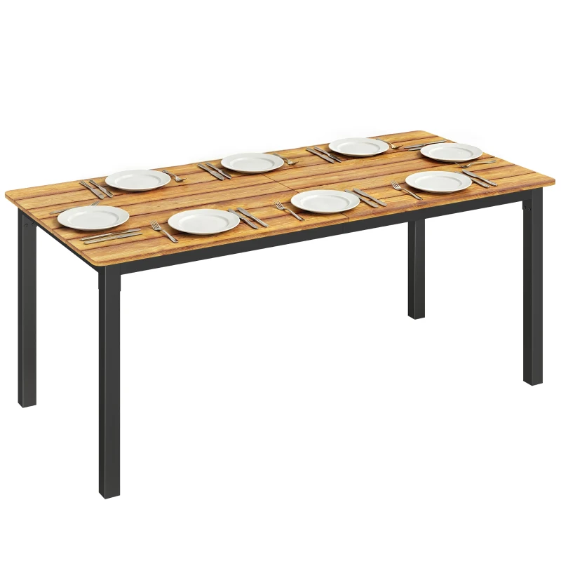 Outsunny Table de jardin pour 6 à 8 personnes, table à manger extérieure plateau à lattes en bois massif, 180x86x74cm, teck