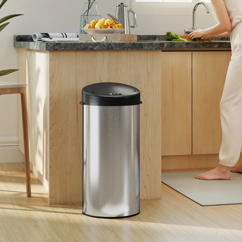 HOMCOM Poubelle de cuisine automatique 30 L en acier inoxydable, couvercle à fermeture en douceur, 32 x 30 x 68 cm, argent