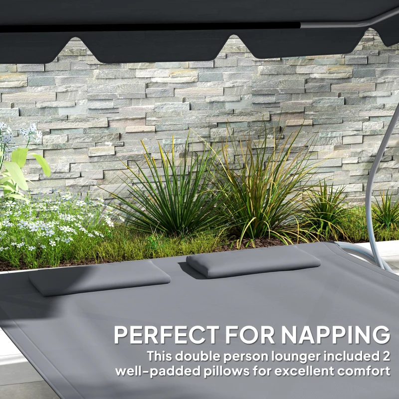 Outsunny Double Outdoor Bed, with Canopy - Light Grey