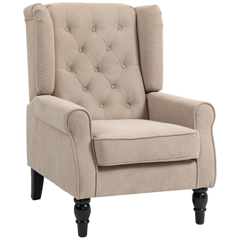 HOMCOM Wingback Accent Chair, Retro Upholstered Button Tufted Occasional Chair for Living Room and Bedroom, Beige