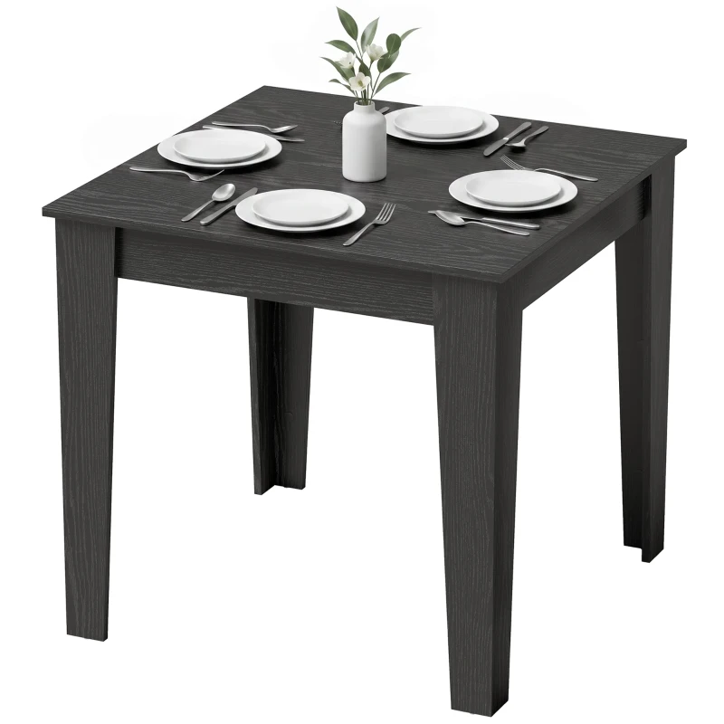 HOMCOM Dining Table for 4, 80L x 80W x 75Hcm, Modern Square Kitchen Table with Wood Effect Tabletop, Black Wood Effect