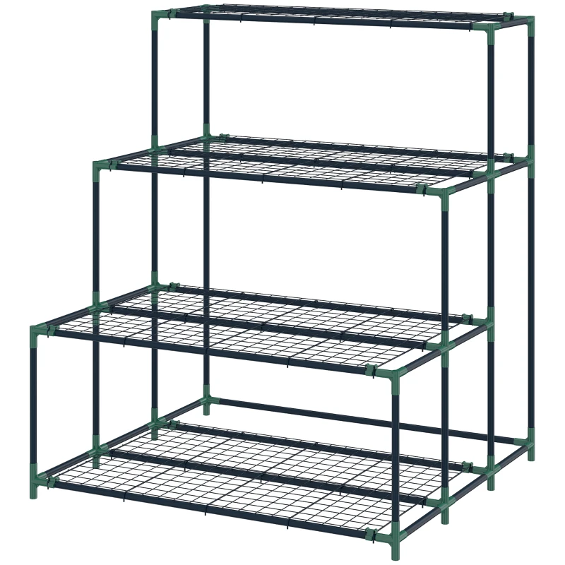 Outsunny Raft Suport Plante cu 4 Niveluri din Oțel, 94x84x110 cm, Verde Închis