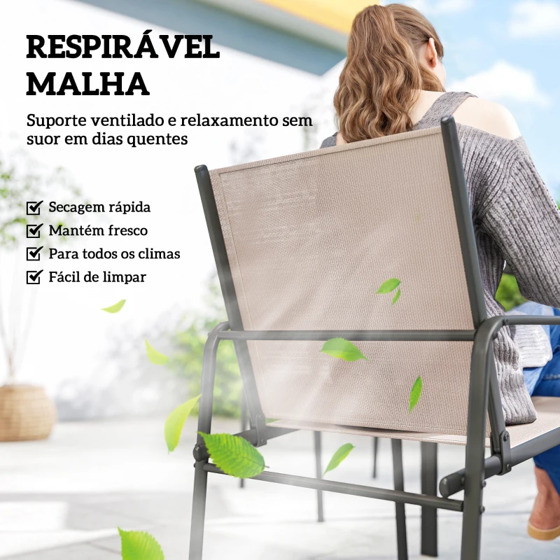 Outsunny Conjunto de Mesa e Cadeiras de Jardim de 7 Peças com Mesa com Efeito Madeira e 6 Cadeiras com Assento Respirável Caqui