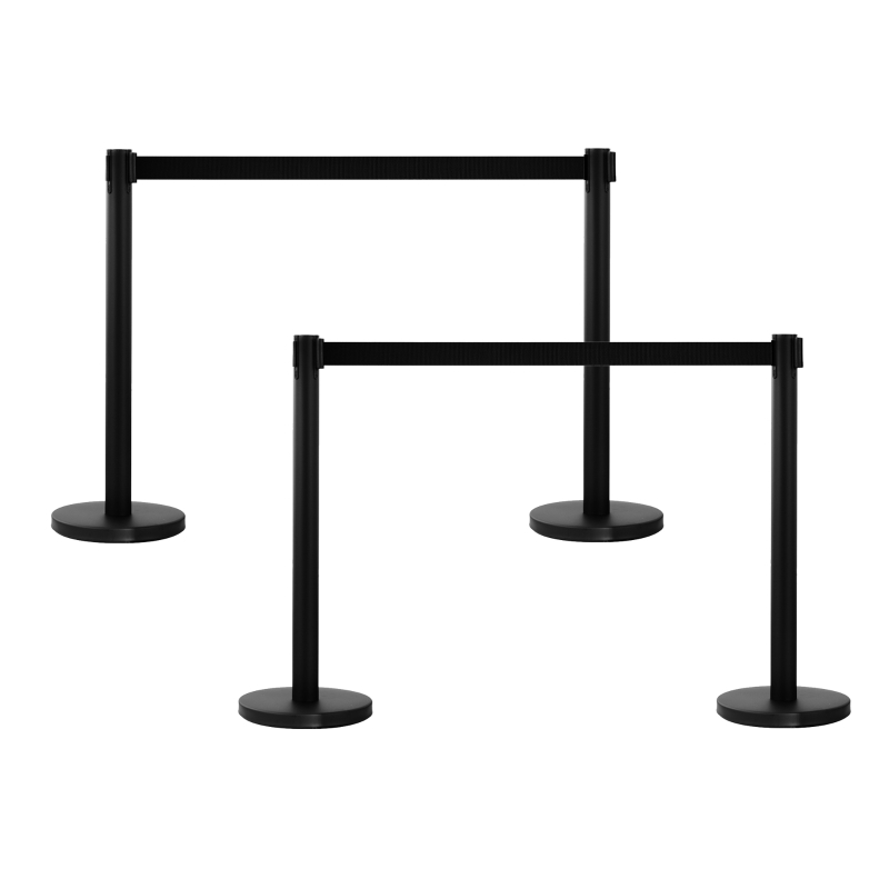 Outsunny Set 2 Colonnine Segnapercorso in Acciaio con Nastro Nero Allungabile, 200x32x90cm