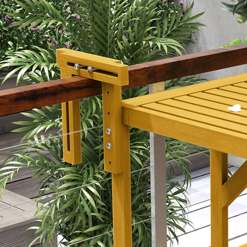 Outsunny Tavolino da Ringhiera per Balcone Pieghevole e Regolabile in Legno, Colore Legno