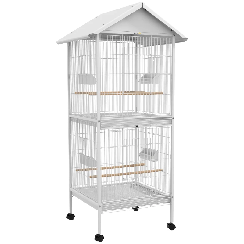 PawHut Wrought Metal Bird Cage Feeder White