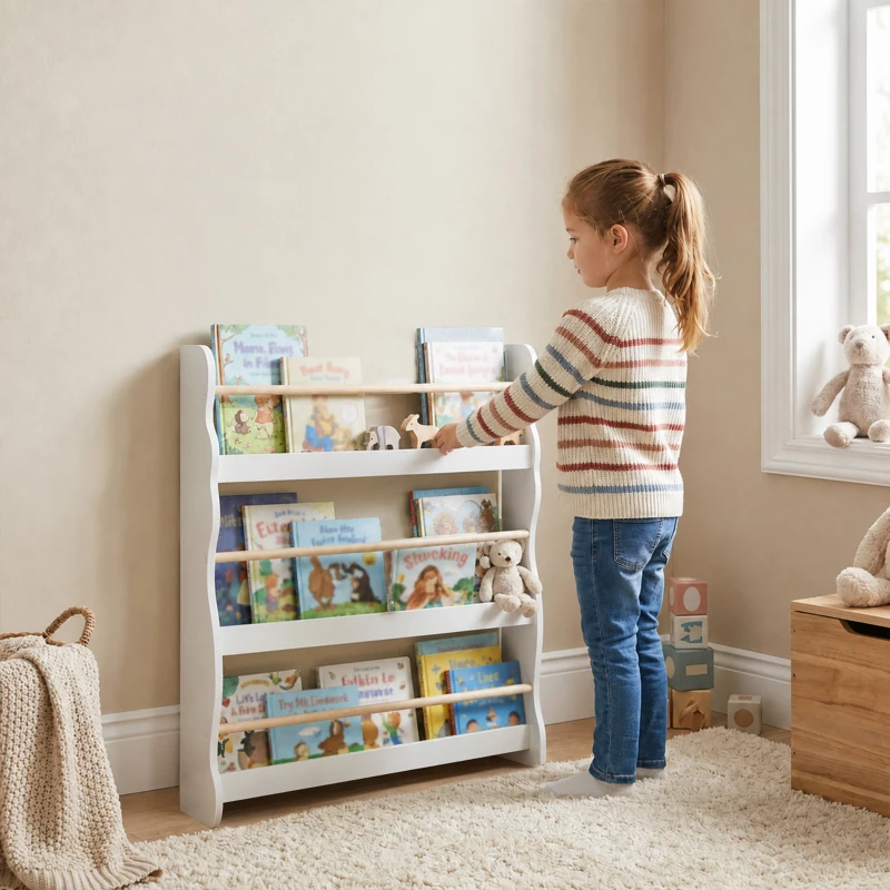 AIYAPLAY Bibliotecă Montessori pentru Copii 3-8 Ani, 3 Rafturi, 60x15x73 cm, pentru Cameră, Alb