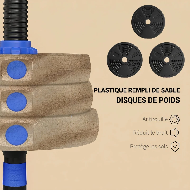 SPORTNOW Kit Haltères Musculation Haltères Réglables 25 kg 3 en 1, Ensemble de Poids Réglable avec Barre d'Extension Bleu