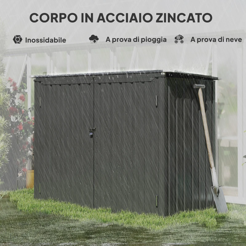 Outsunny Casetta Copri Bidoni da Esterno in Acciaio con 2 Porte Bloccabili e Tetto Apribile, Grigio