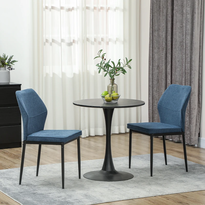HOMCOM Conjunto de 2 Sillas de Comedor con Tapizado de Terciopelo Sintético Respaldo Curvo y Patas de Acero 45x57x86 cm Azul