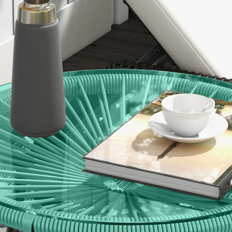 Outsunny Table basse ronde de jardin en résine aspect rotin métal et plateau verre trempé Ø 50 x 50H cm