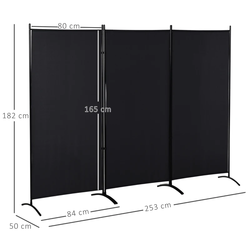 HOMCOM Lot de 2 paravents 3 panneaux dim. 2,53L x 0,5l x 1,82H m Brise-Vue paravent sur Pied séparateur métal Polyester Noir