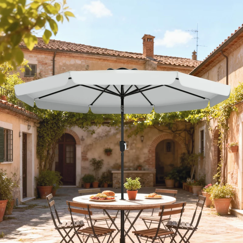 Outsunny 3 m Garden Parasol with Tilt Mechanism & Crank Handle, UPF 30+ Patio Umbrella Outdoor Table Umbrella, Light Grey
