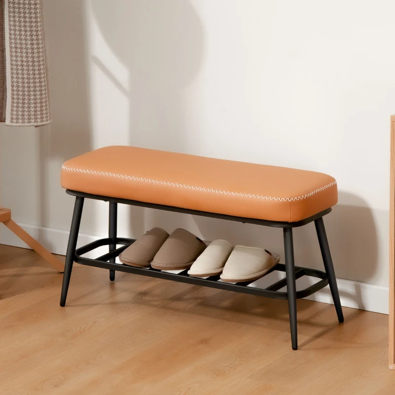 HOMCOM PU Leather Shoe Storage Bench - Brown