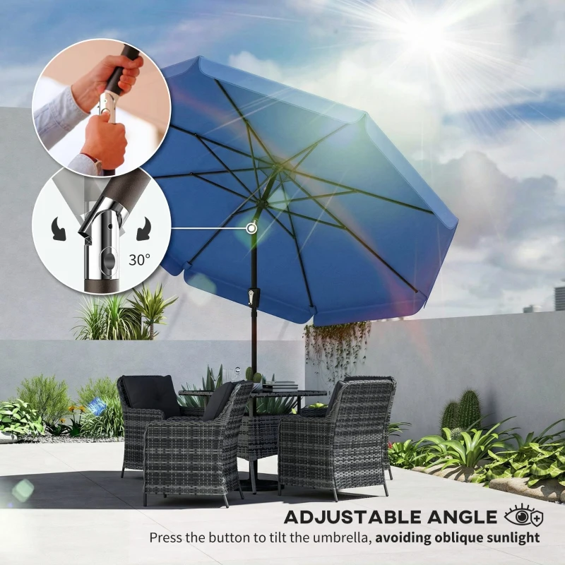 Outsunny 3 m Garden Parasol with Tilt Mechanism & Crank Handle, UPF 30+ Patio Umbrella Outdoor Table Umbrella, Dark Blue