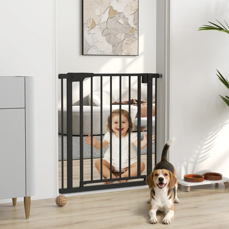 PawHut Barrière de sécurité pour chiens et bébés 76 à 81 cm avec extension fixation par pression sans perçage blanc