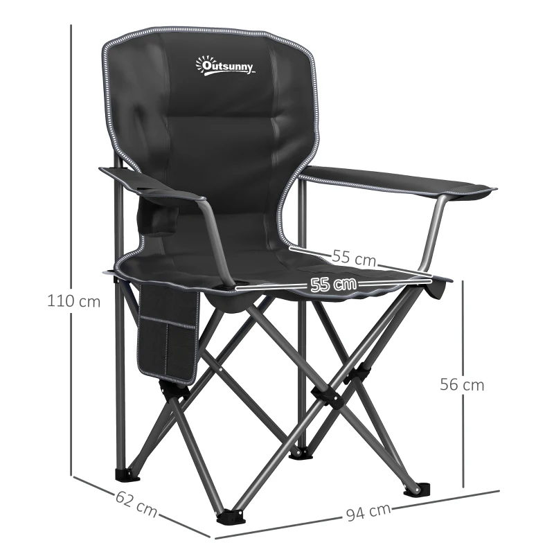 Outsunny Chaise de camping pliante et portable avec porte-gobelets, poches latérales et sac de transport, noir