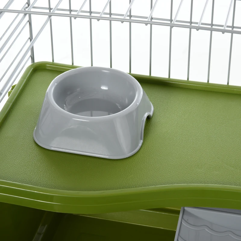 PawHut Jaula para Animales Pequeños con Ruedas Botella Comedero Dispensador de Heno para Conejos y Cobayas 89x44x43 cm Verde