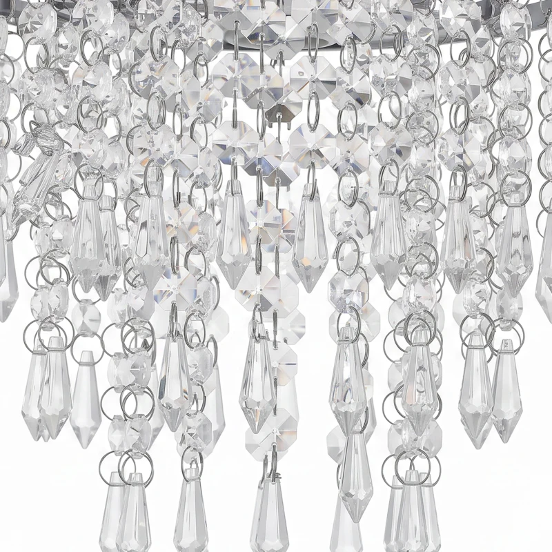 HOMCOM Crystal Ceiling Light with 57 Crystal Strands, Ceiling Light with Mounting Plate for Hallway, Silver Tone