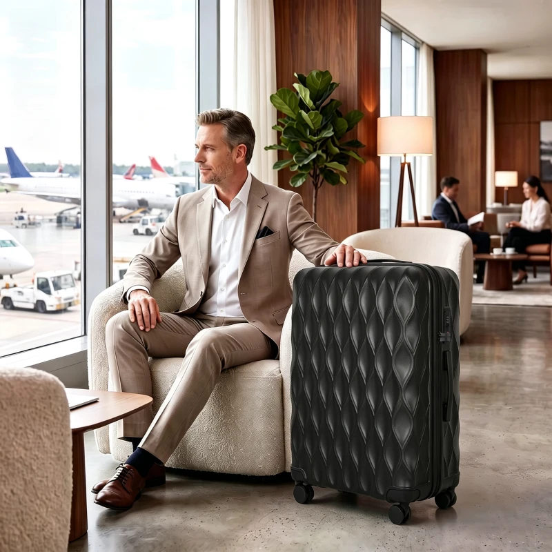 HOMCOM 77cm 98L Suitcase, Lightweight ABS Hard Shell Carry On Luggage with TSA Lock, Spinner Wheels, Telescopic Handle, Black