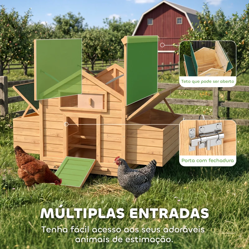 PawHut Galinheiro de Madeira para Exterior com 2 Ninhos Bandeja Removível Poleiros Telhado Impermeável 150x100x96,5 cm Madeira